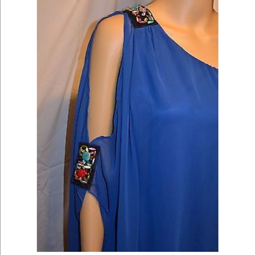 Awake Couture One Shoulder Blue Sheer Dress - Picture 2 of 6